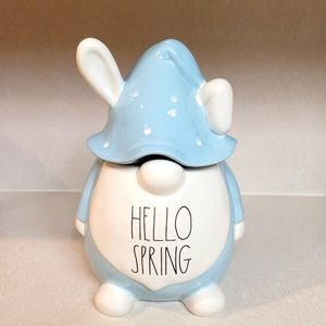 New Rae Dunn Spring Gnome "Hello Spring" Blue Canister.